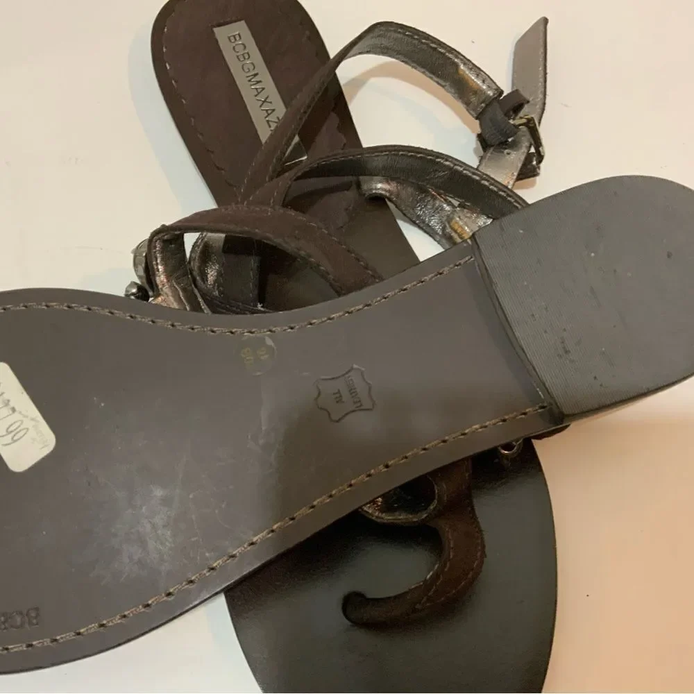 BCBG MaxAzria Dark Brown Leather Sandals with jeweled Accent U.S. Size 10 B